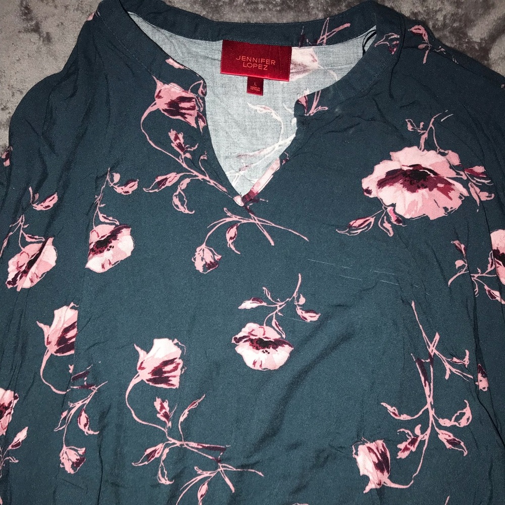 Emerald and light pink flowered Top